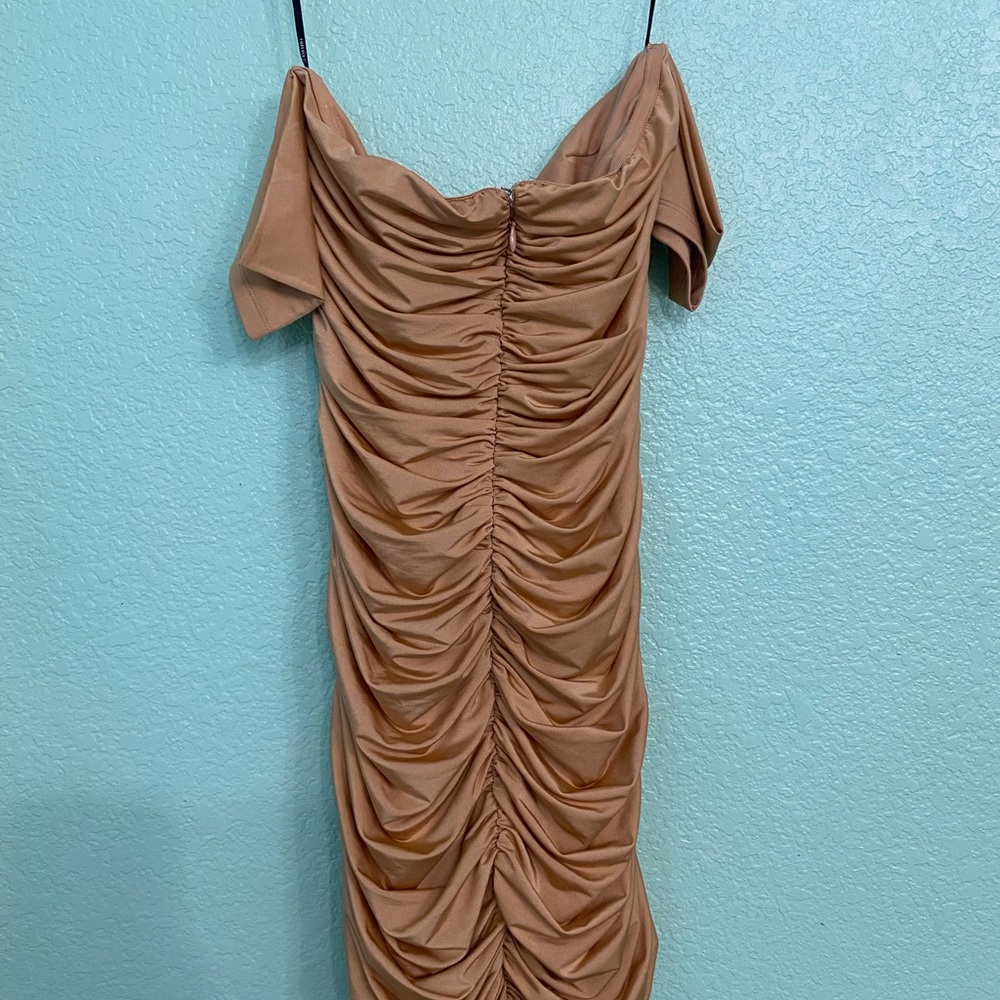 Forever 21 Tan Mini Bodycon Dress with Flutter Sleeves